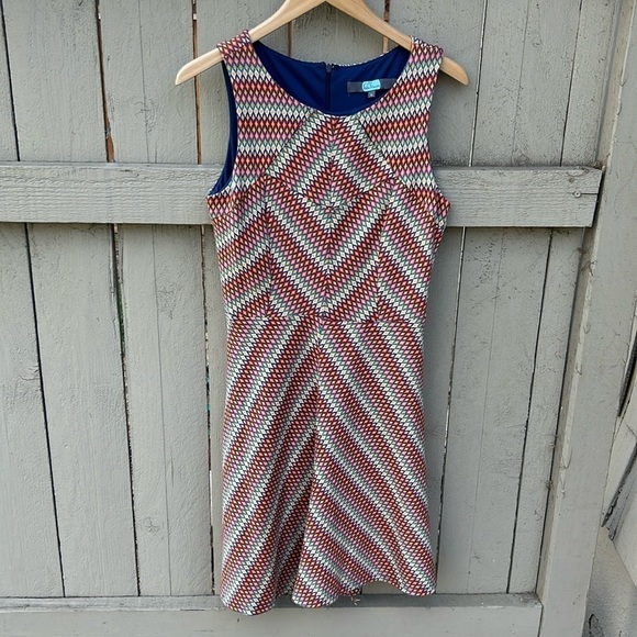 Eva Franco Mulitcolor Diamond Geometric Pattern Fit & Flare Dress Sz 6 Spring - Picture 1 of 6